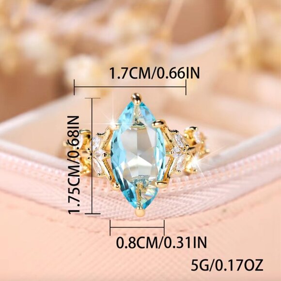 14k Gold Aquamarine Diamond Ring Marquise Cut Statement Cocktail Ring - Picture 5 of 5